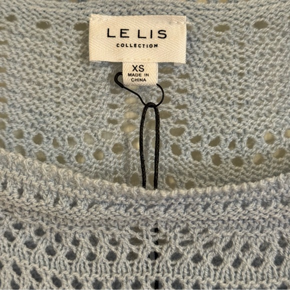 New Le Lis Powder Blue Boatneck Crochet Tie Cuff Sweater Knit Top - Picture 9 of 16